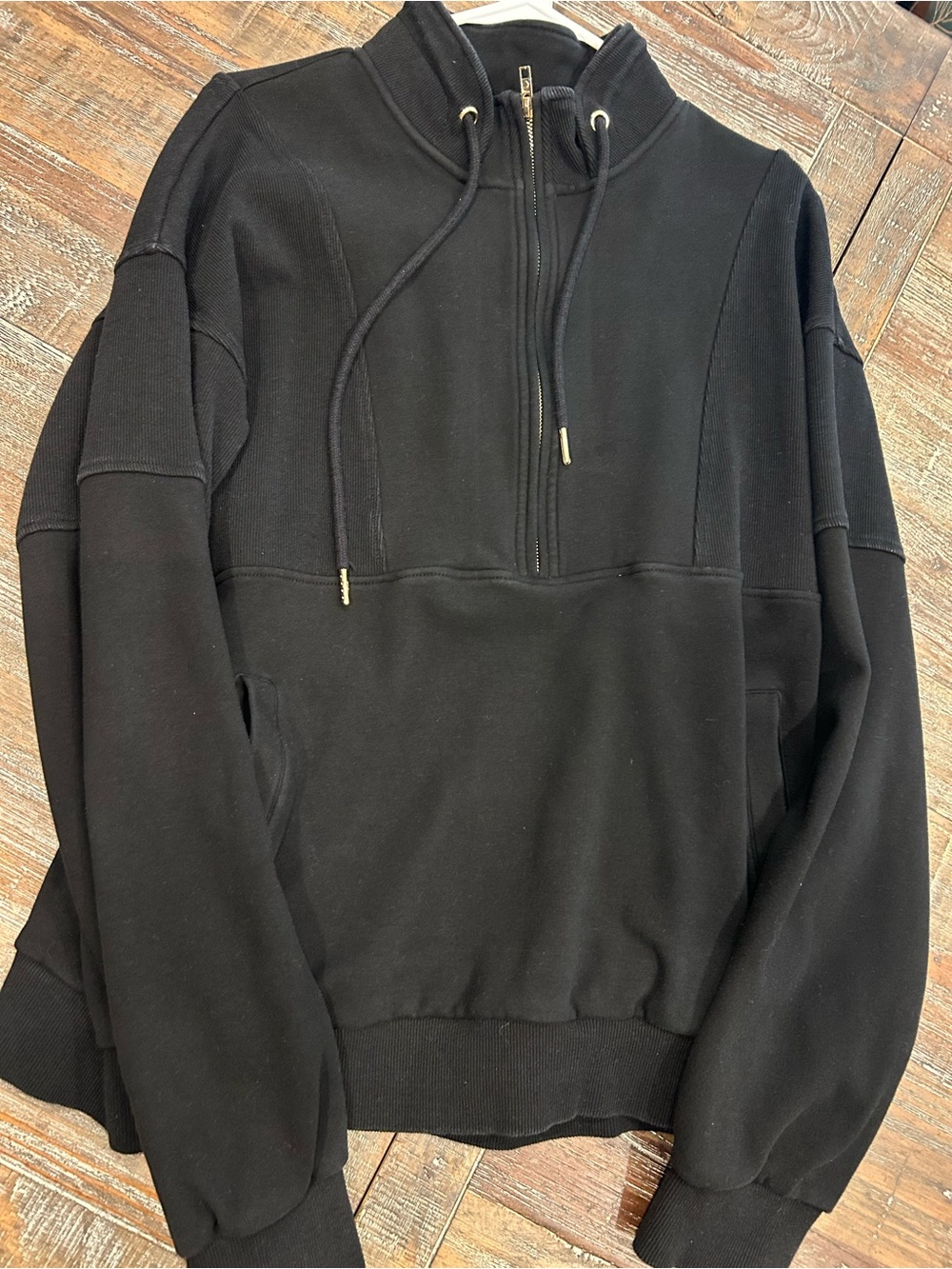 ZYIA Black Half-Zip Drawstring Pullover